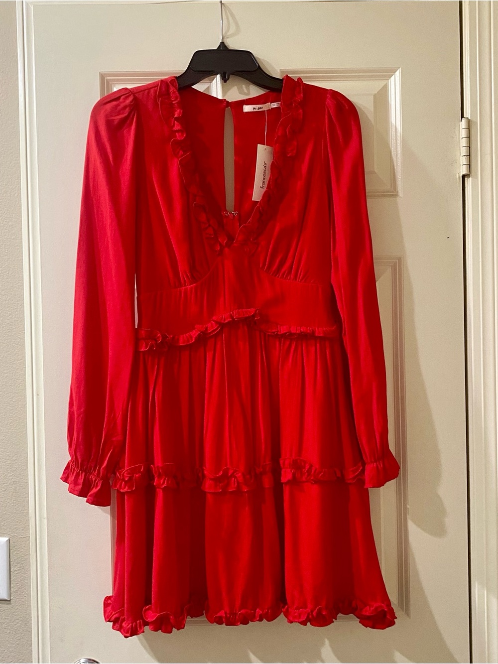 Francesca's Collections Red Long Sleeve Ruffled Tiered Dress